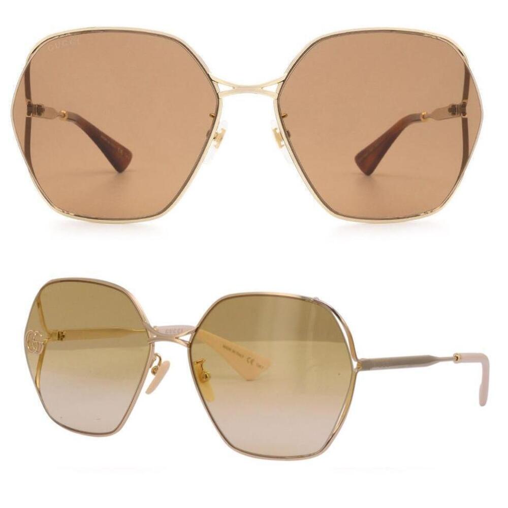 NWT Gucci GG0818SA-002-63 Gold Square 63mm Sunglasses - Picture 4 of 5